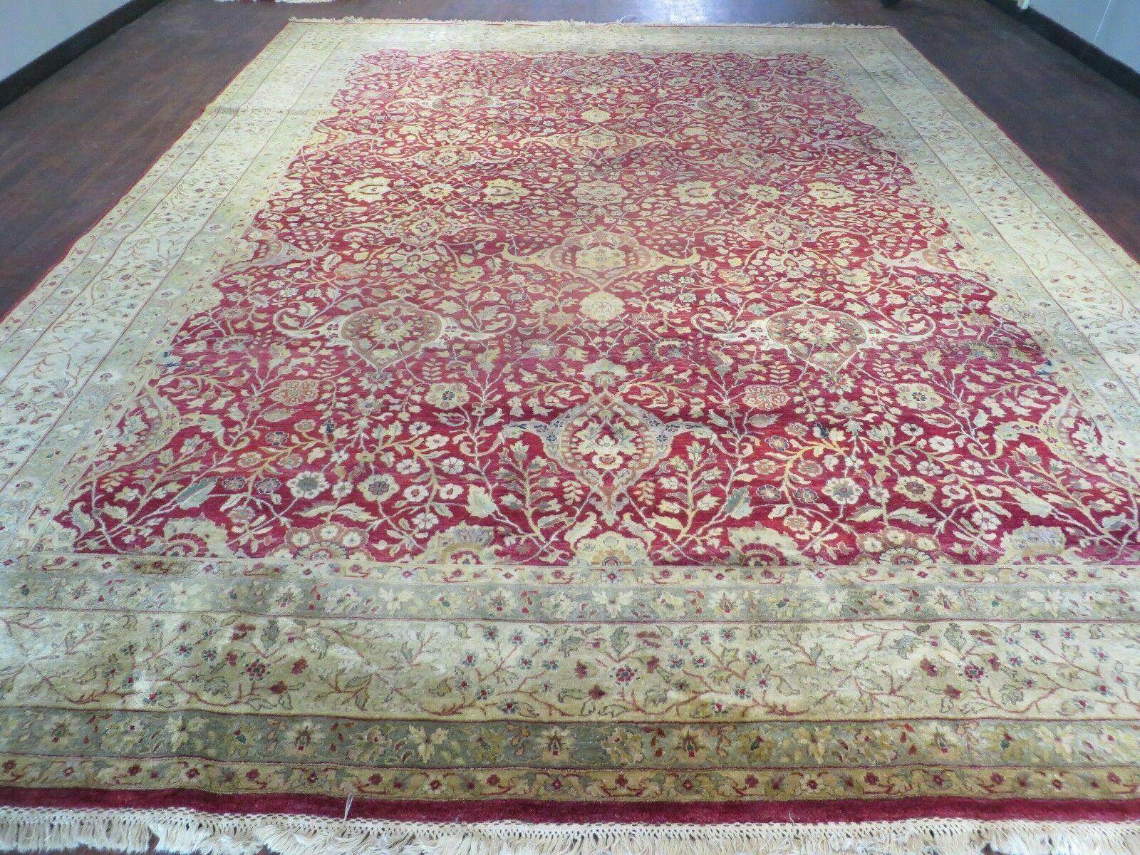 10' X 13.5' Handmade India Agra Larastan Wool Rug Floral Hand Knotted Red Beauty - Jewel Rugs