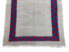 Gray Turkish Kilim Carpet 5' 7" x 7' 7", Medium Kilim Rug, Hand-Knotted, Blue & Red Border, Minimalistic Design, Geometric, Wool, New - Jewel Rugs