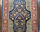 Authentic Silk Turkish Hereke Rug 2x3 ft with Signature, Wonderful Silk on Silk Small Hereke Carpet 2 x 3, Floral Navy Blue Dark Red Cream - Jewel Rugs