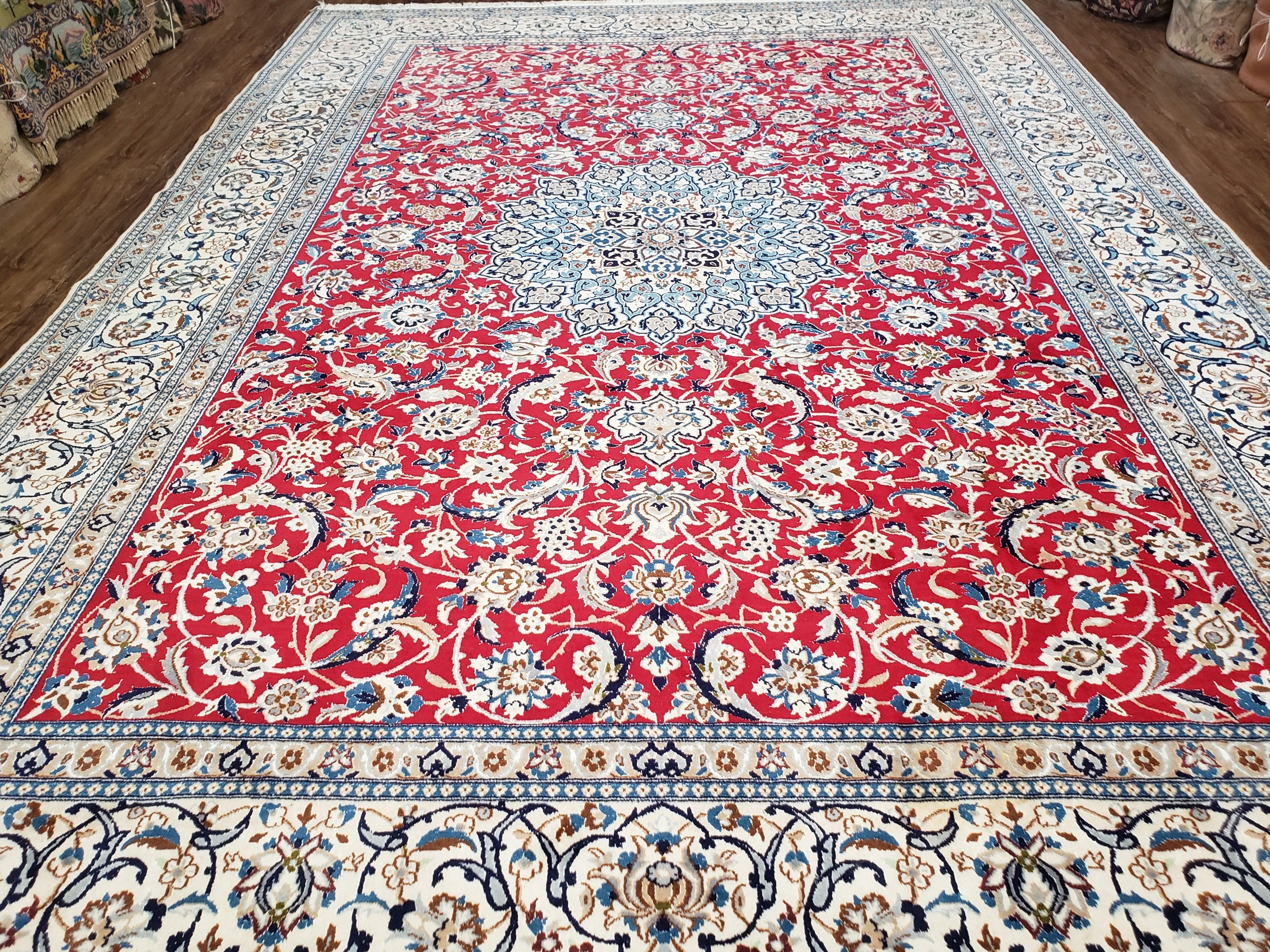 Persian Nain Rug 8x12, Red and Ivory, Signed - Jewel Rugs