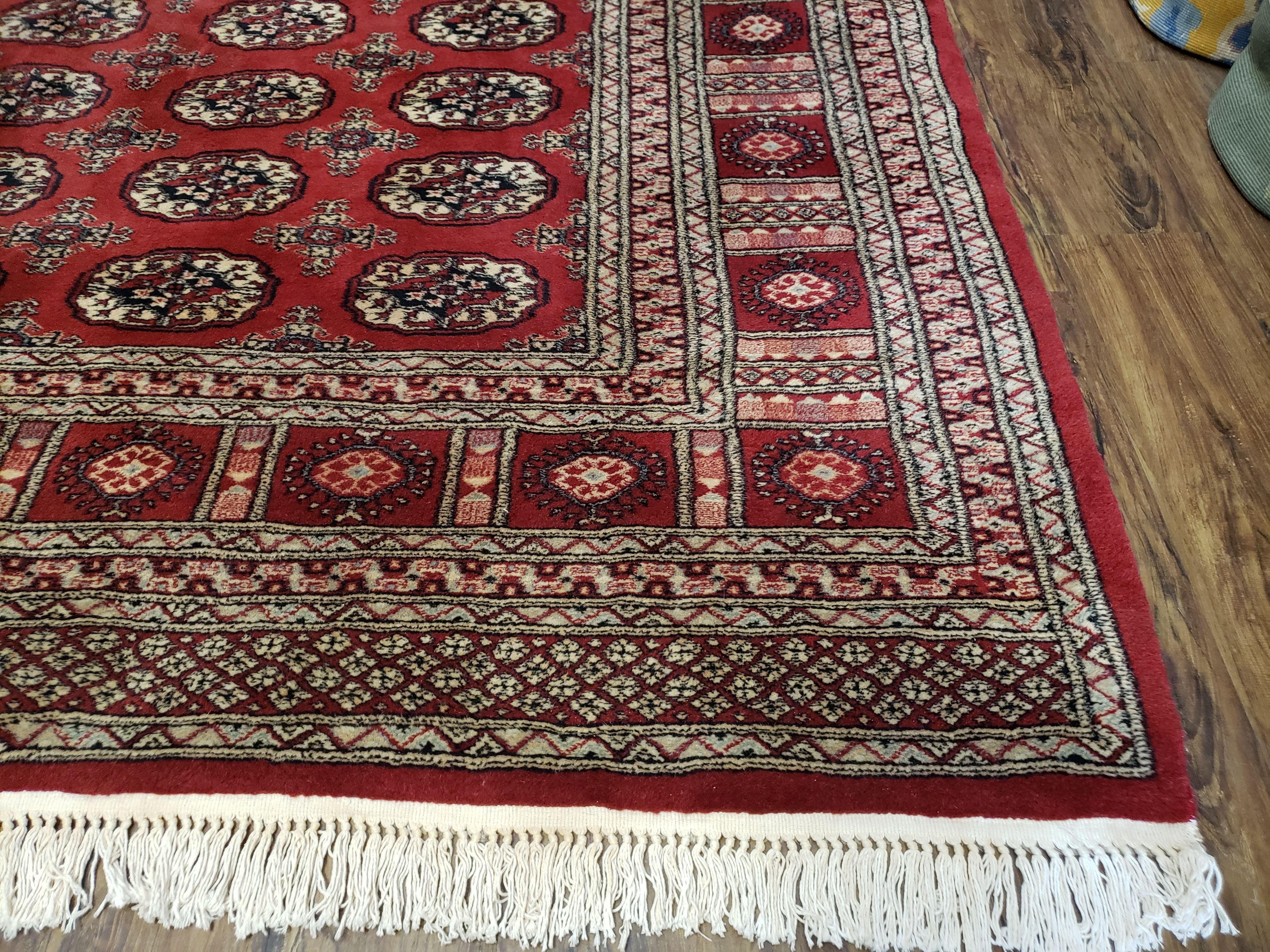 8x10 Red Bokhara Rug, 8 x 10 Traditional Turkoman Carpet, Red & Beige, Pakistani Rug, Vintage, Hand-Knotted, Oriental Wool Area Rug - Jewel Rugs