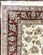 Pak Persian Rug 6x9, Floral Allover Carpet 6 x 9 ft, Cream and Maroon Hand Knotted Wool and Silk Fine Oriental Rug, Traditional Vintage Rug - Jewel Rugs