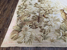 Aubusson Rug 6x9 French Aubusson Carpet, Flatweave Rug, Leopards and Flowers, Elegant Carpet, European Design, Wool Handwoven, Ivory Beige - Jewel Rugs