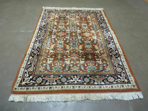 4' X 6' Vintage Handmade Indian Floral Wool Rug Carpet Rusted Red - Jewel Rugs