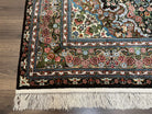 Sino Persian Silk Rug 5x8, Hand Knotted Silk Carpet, Very Fine Vintage Oriental Rug, Black Brown Cream, Birds Floral Medallion 5 x 8 ft Wow - Jewel Rugs