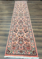 Persian Runner Rug 2.9 x 13.6, Semi Antique Vintage Persian Sarouk Hallway Rug, Wool Oriental Runner, Salmon and Cream, Floral Allover Hand Knotted - Jewel Rugs