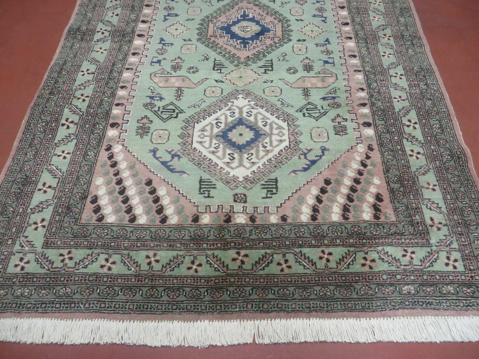 5' X 7' Vintage Handmade Finely Knotted Turkish Royal Sivas Wool Rug Green Geometric Pattern Bohemian Boho Home Décor - Jewel Rugs