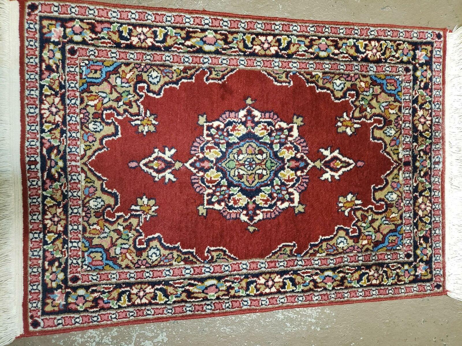 1' 6" X 2' 2" Vintage Handmade Indian Wool Rug Nice - Jewel Rugs