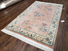 Chinese Carving Rug 3'9" x 5' 9", Vintage Handmade Art Deco Rug 90 Line Carpet, 4x6, Pink Cream Teal, Flowers Butterflies, Pretty, Soft Pile - Jewel Rugs