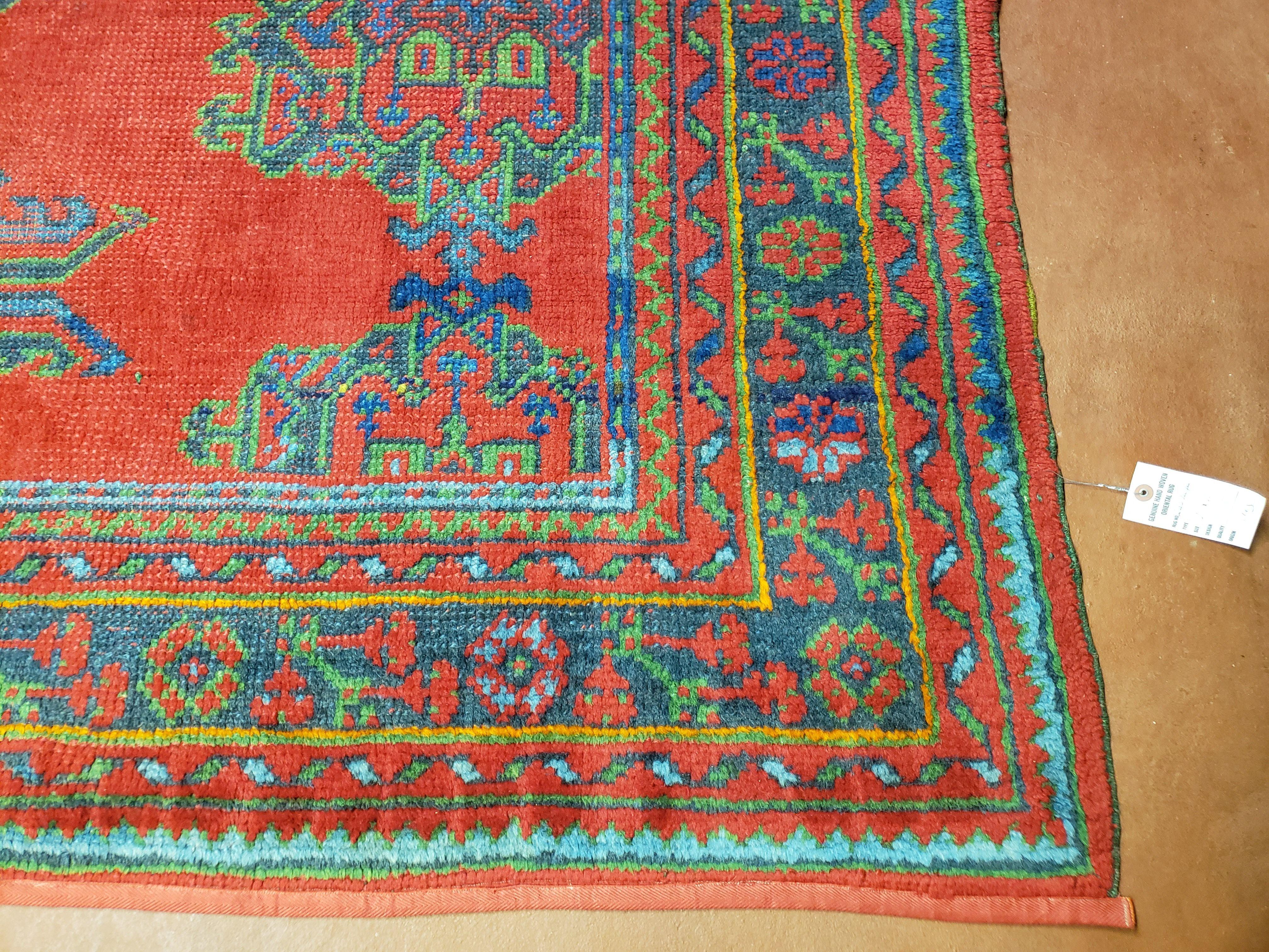 7x11 Turkish Oushak Rug, Vintage Red & Blue Oriental Carpet, Hand Knotted Wool Area Rug 7 x 11, Turkish Sparta Rug, Antique Turkish Rug Nice - Jewel Rugs