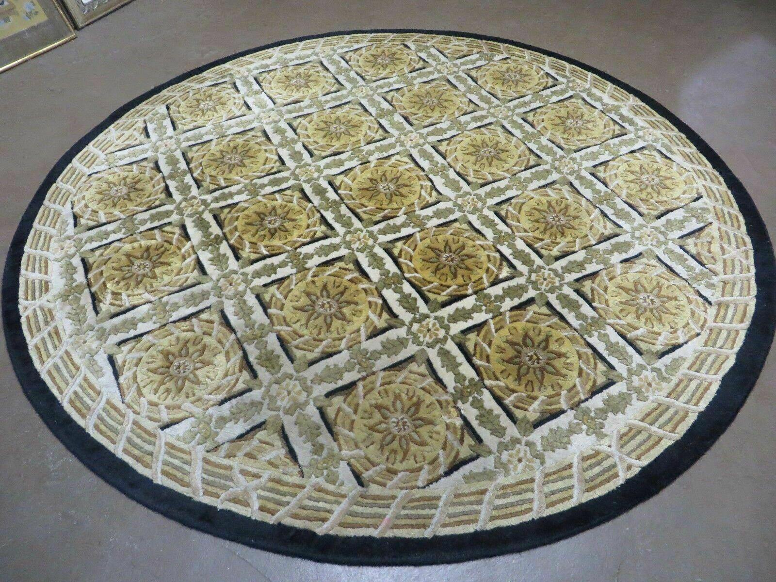 8' Handmade Fine Tibetan Design Wool Rug Carpet Round Nice Ivory/ Beige/ Gold - Jewel Rugs