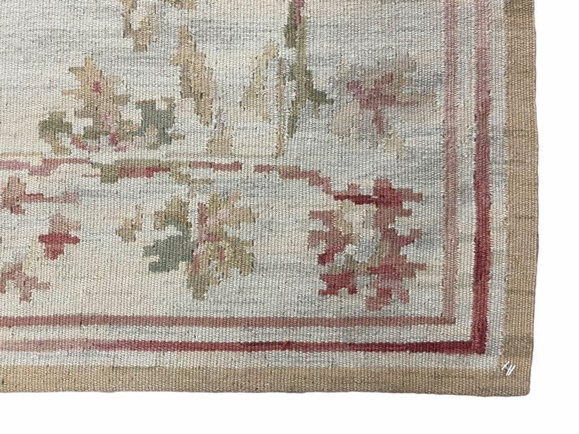 9x12 Flatweave Aubusson Needlepoint Rug, New, Beige, Tan, Green, Handmade, Hand-Knotted Area Rug, French European Carpet, Flowers - Jewel Rugs