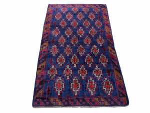 2' 10" X 4' 8" Vintage Handmade Tribal Wool Rug Balouchi Rug Afghan Rug Red Blue - Jewel Rugs