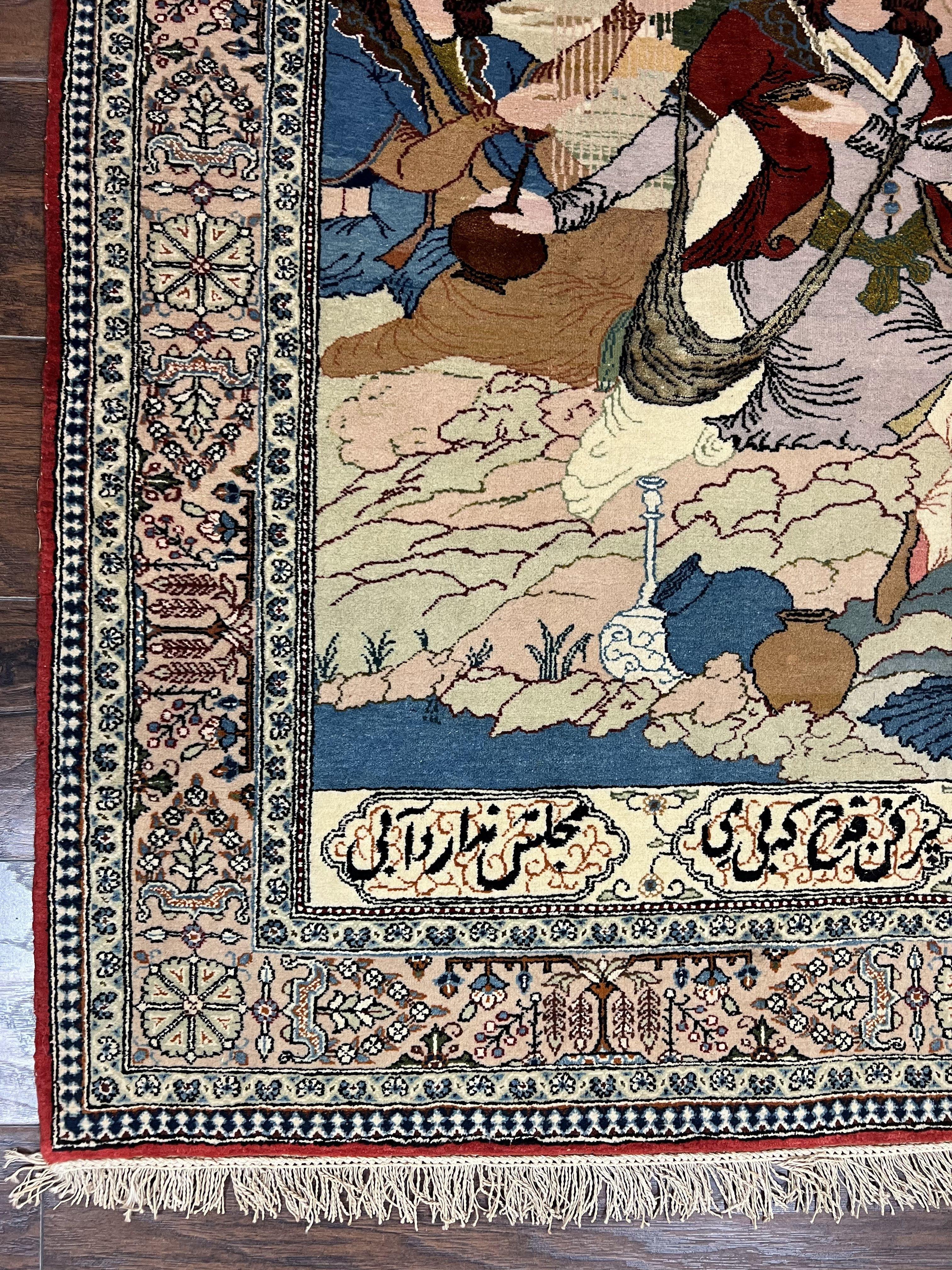 Vintage Persian Qum Pictorial Rug 5x7 - Wool & Silk - Jewel Rugs