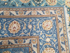 Semi Antique Persian Kashan Rug, Afshan Design, Blue and Ivory, Hand-Knotted, Wool, 8'9" x 12' 6" - Jewel Rugs