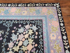 Chinese Needlepoint Rug 8 x 11.4, Hand-Woven Area Carpet, Flatweave Rug, Black Blue Light Violet Floral Garden European Design Wool Aubusson - Jewel Rugs