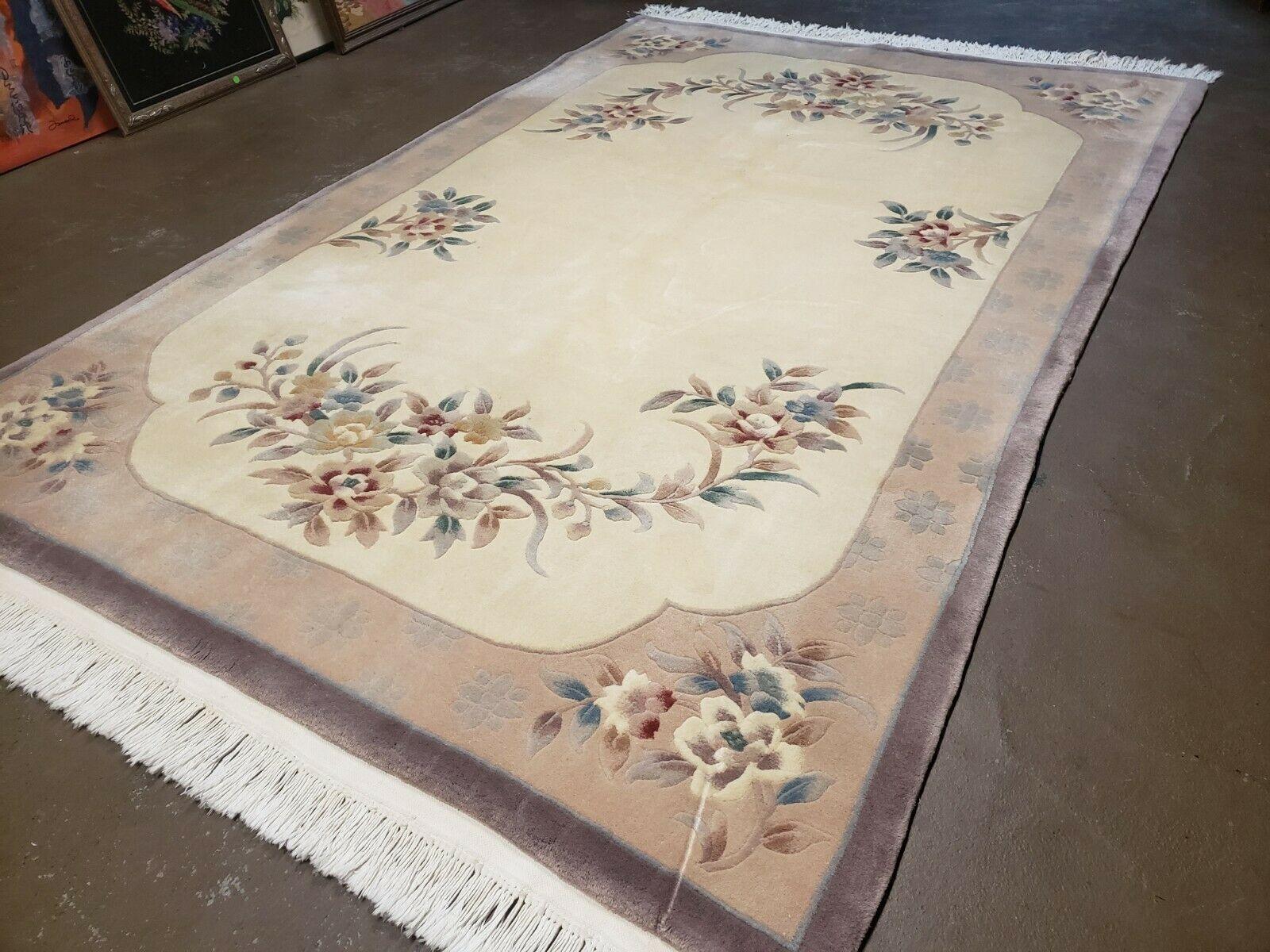 6' X 9' Handmade Art Deco Chinese Rug Plush Carving Carpet 90 Lines Floral Beige - Jewel Rugs