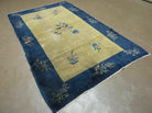 4' X 7' Antique Handmade Chinese Peking Art Deco Wool Rug Flower Beige - Jewel Rugs