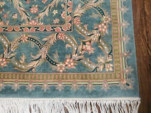 9' X 12' Hand Made Chinese Oriental Floral Garden Wool Rug Plush Pile Blue Teal - Jewel Rugs