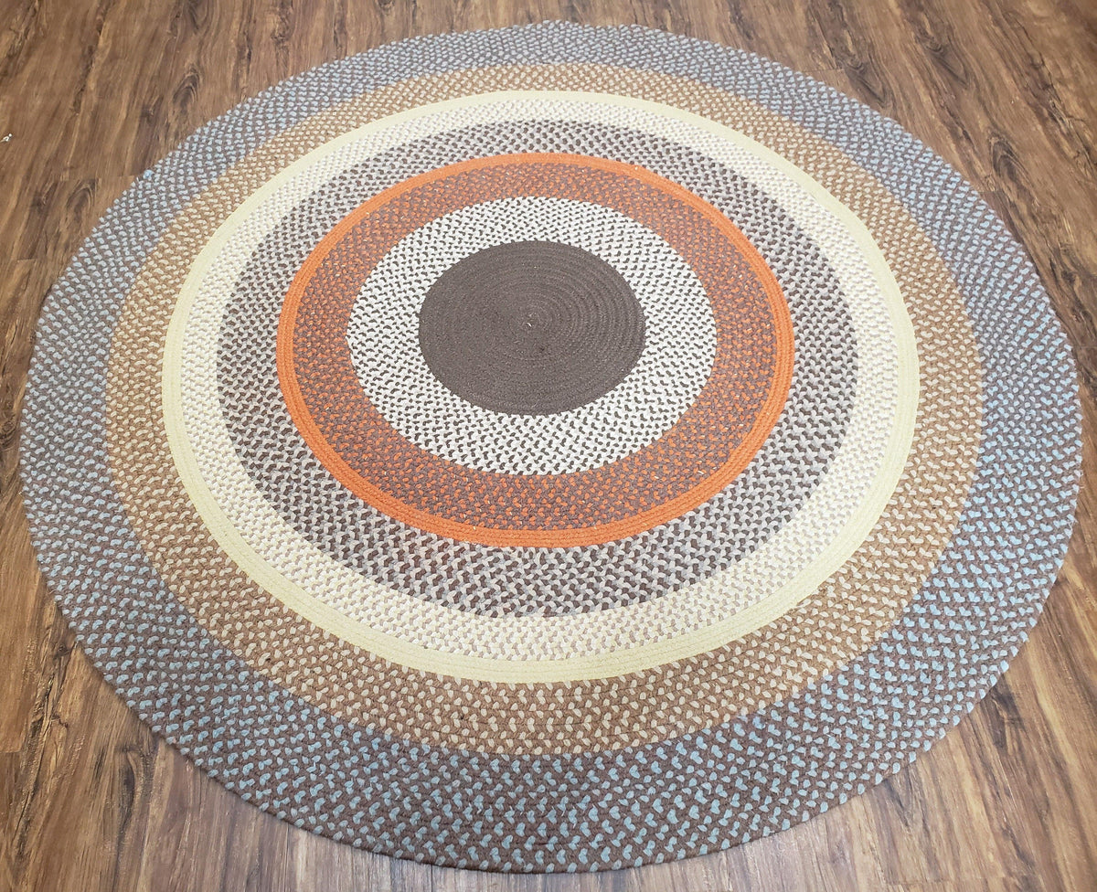Vintage Round Braided Rug 6x6, Hand Braided Rug, 6ft Round Rug, Circul ...