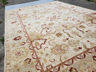 Vintage Oushak Area Rug, Hand-Knotted, Wool, Cream Beige Maroon, 10x15 Rug, 10x14 Rug, Large Oriental Carpet - Jewel Rugs