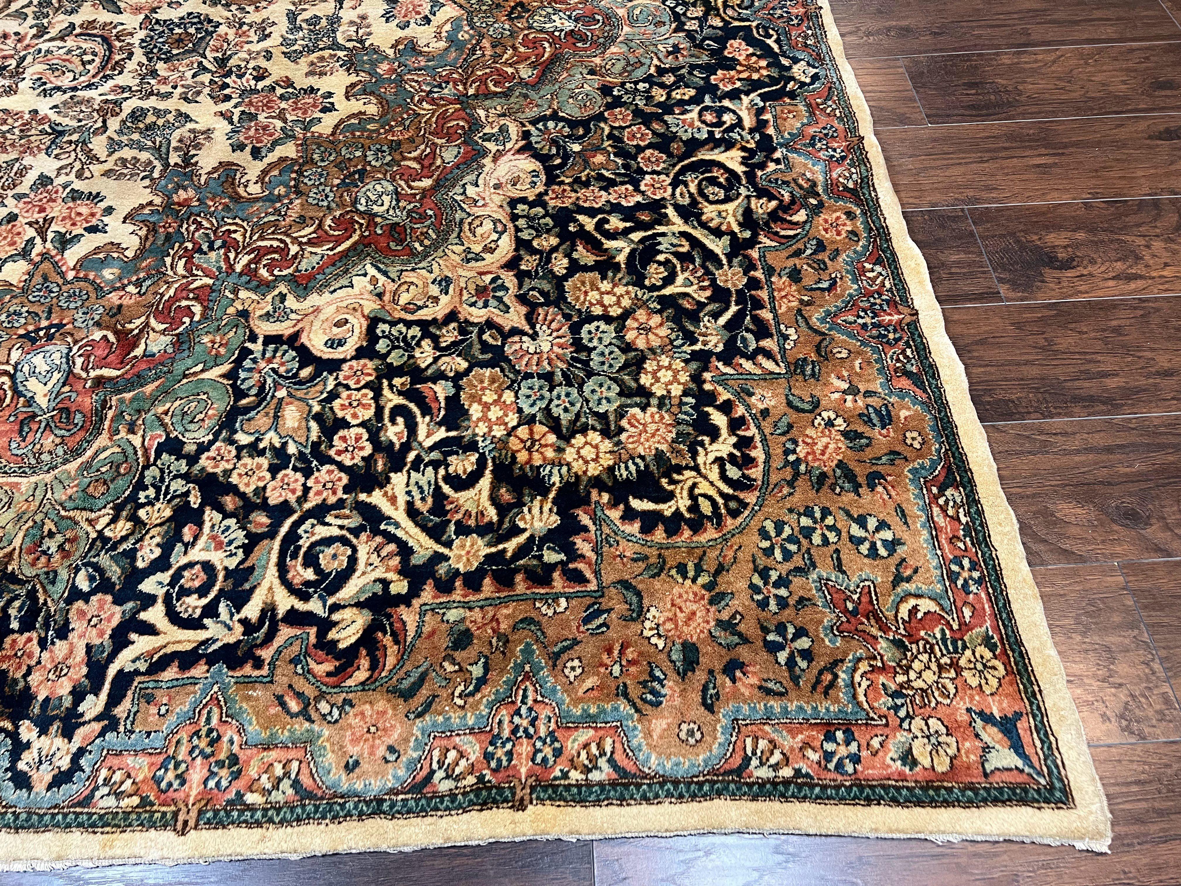 Antique Persian Kirman Rug 10x17 Oversized Oriental Carpet, Allover Floral 10 x 17 Wool Rug, Hand Knotted, Beige Multicolor Extra Large Rug - Jewel Rugs