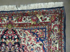 Persian Sarouk Rug 4x7, Hand Knotted Oriental Carpet 4 x 7 ft, Dark Blue Cream Red Floral Wool Rug, Semi Antique 1950s Persian Area Rug, Handmade - Jewel Rugs