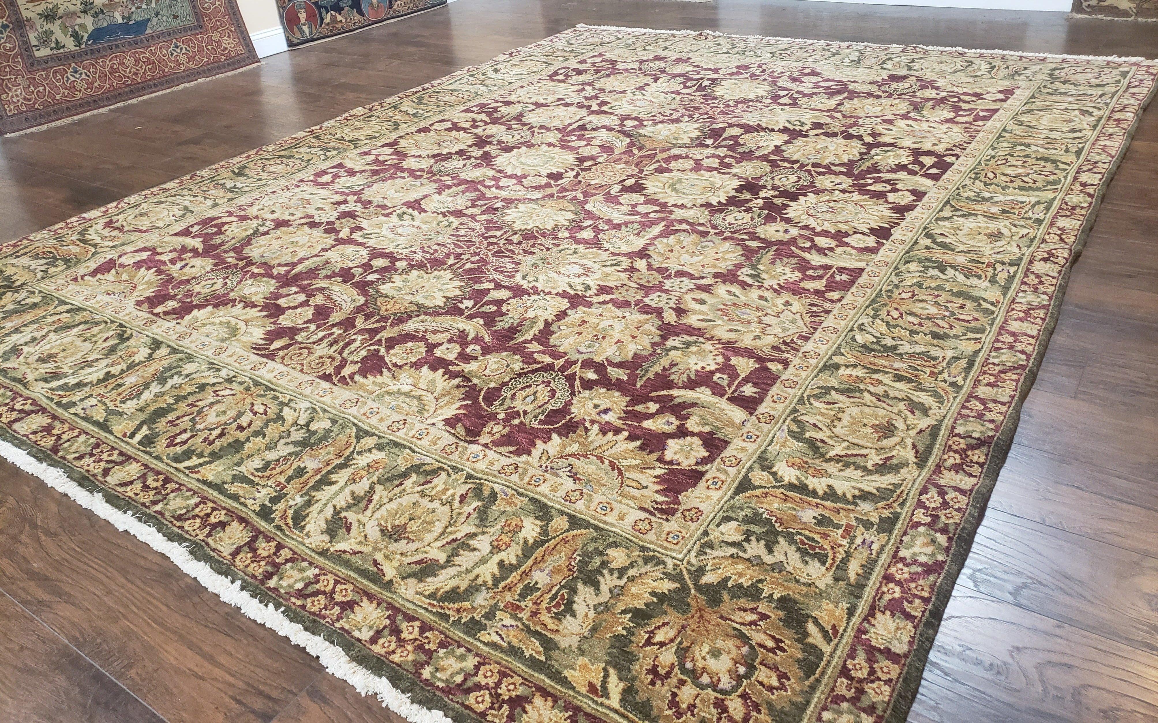 Room Sized Indian Agra Rug 9.9x12, Wool Hand-Knotted Mauve Taupe & Beige Oriental Carpet, 10x12 Traditional Farmhouse Living/Dining Room Rug - Jewel Rugs