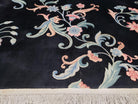 9x12 Chinese Art Deco Rug Black Wool Area Rug 120 Lines Flowers Handmade Carpet - Jewel Rugs