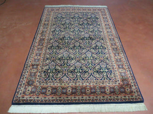 4' X 6' Vintage Fine Handmade India Floral Oriental Wool Rug Carpet Blue Red - Jewel Rugs