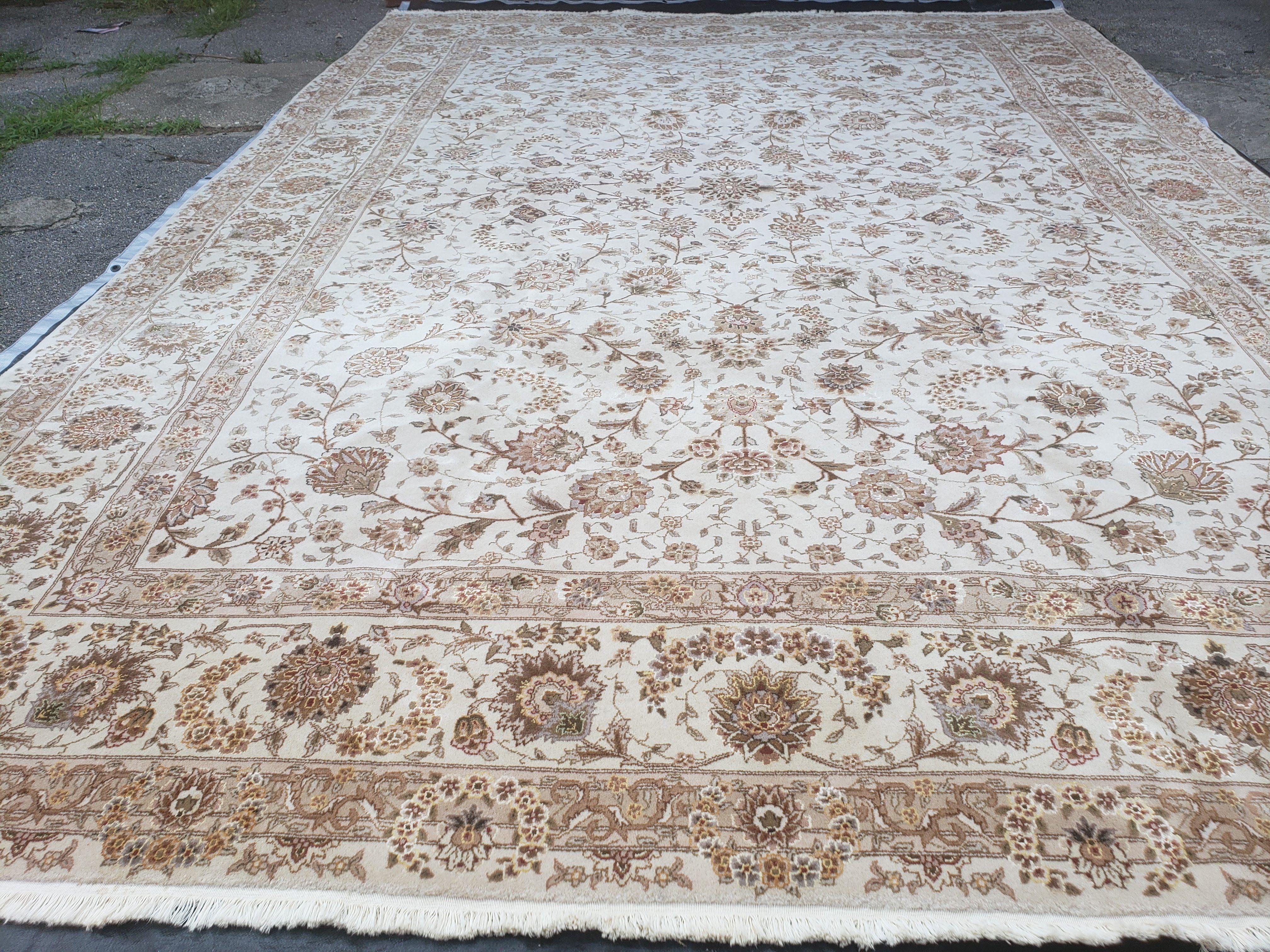 Vintage Pak Persian Oriental Rug 10x14, Hand-Knotted Wool, Pakistan Wool & Silk Highlights Carpet, Fine Floral X-Large Living Room Area Rug - Jewel Rugs