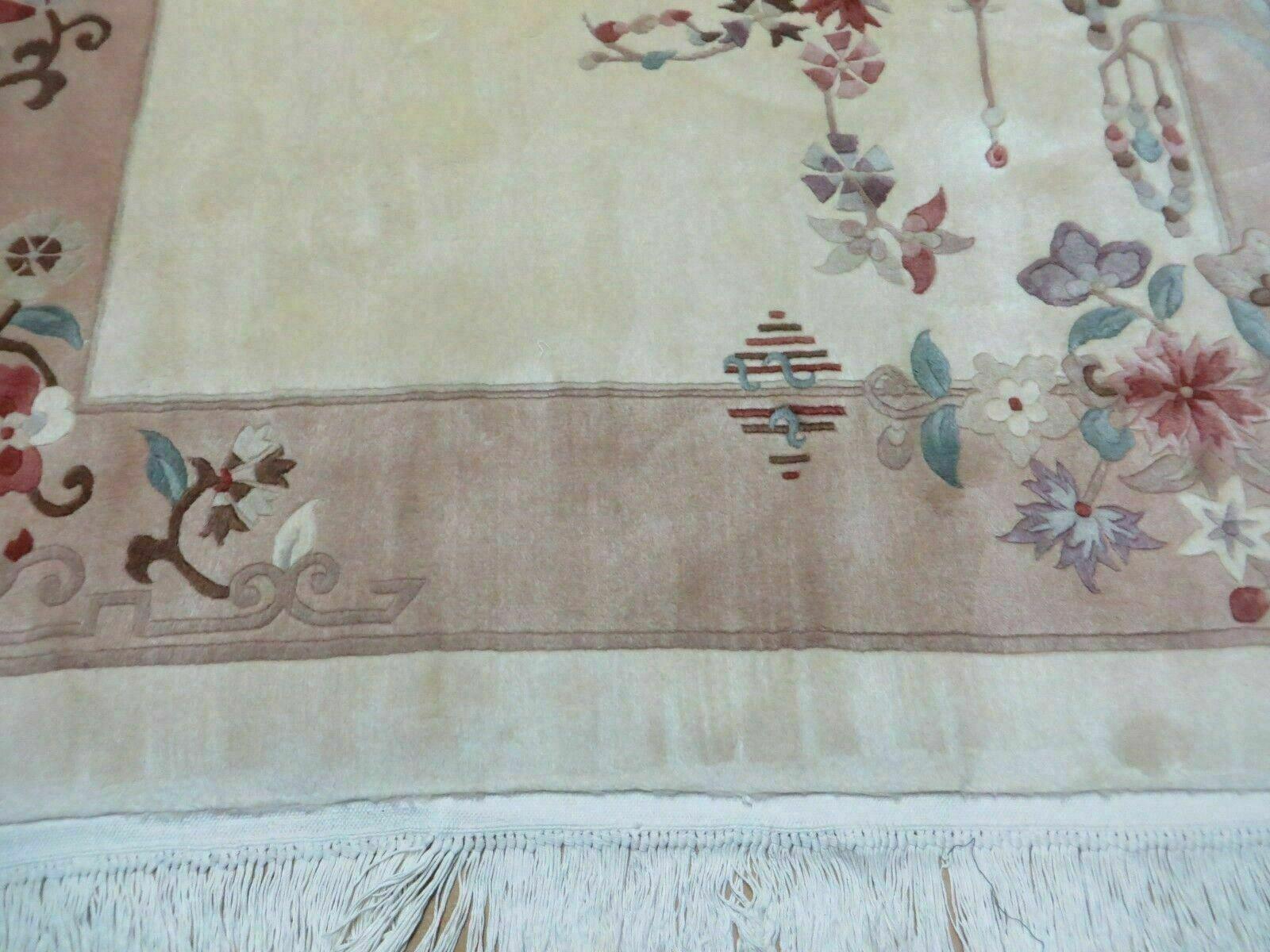 6' X 9' Vintage Hand Made CHINESE Art Deco 90 LINES Wool Rug Flowers Bird Nice - Jewel Rugs