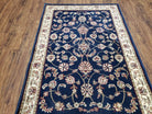 Vintage Area Rug 3x5, Wool & Silk Feel, Italian Rug, Persian Design, Soft Pile, Dark Blue Beige/Cream, 3.3 x 5, Part of Set - Jewel Rugs