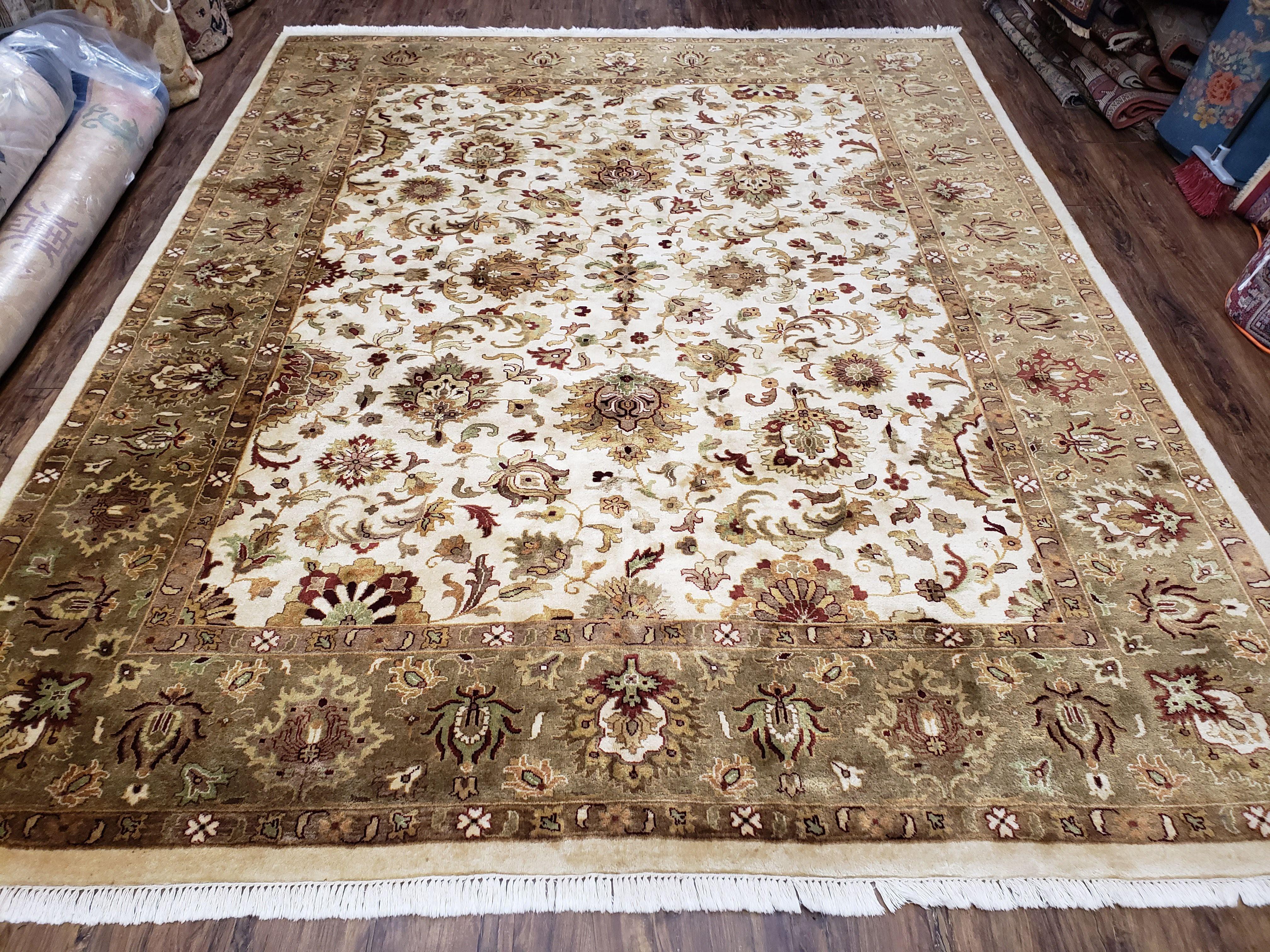 8x10 Handmade Rug, 10 x 8 Oriental Carpet, 8 by 10 Ivory Rug, Fine Wool Rug, Top Quality Rug, Beige Floral Rug Pak Persian Rug, Pakistan Rug - Jewel Rugs