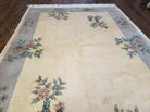 6' X 9' Vintage Handmade Chinese Art Deco 120 Lines Wool Rug Flowers Nice Ivory - Jewel Rugs