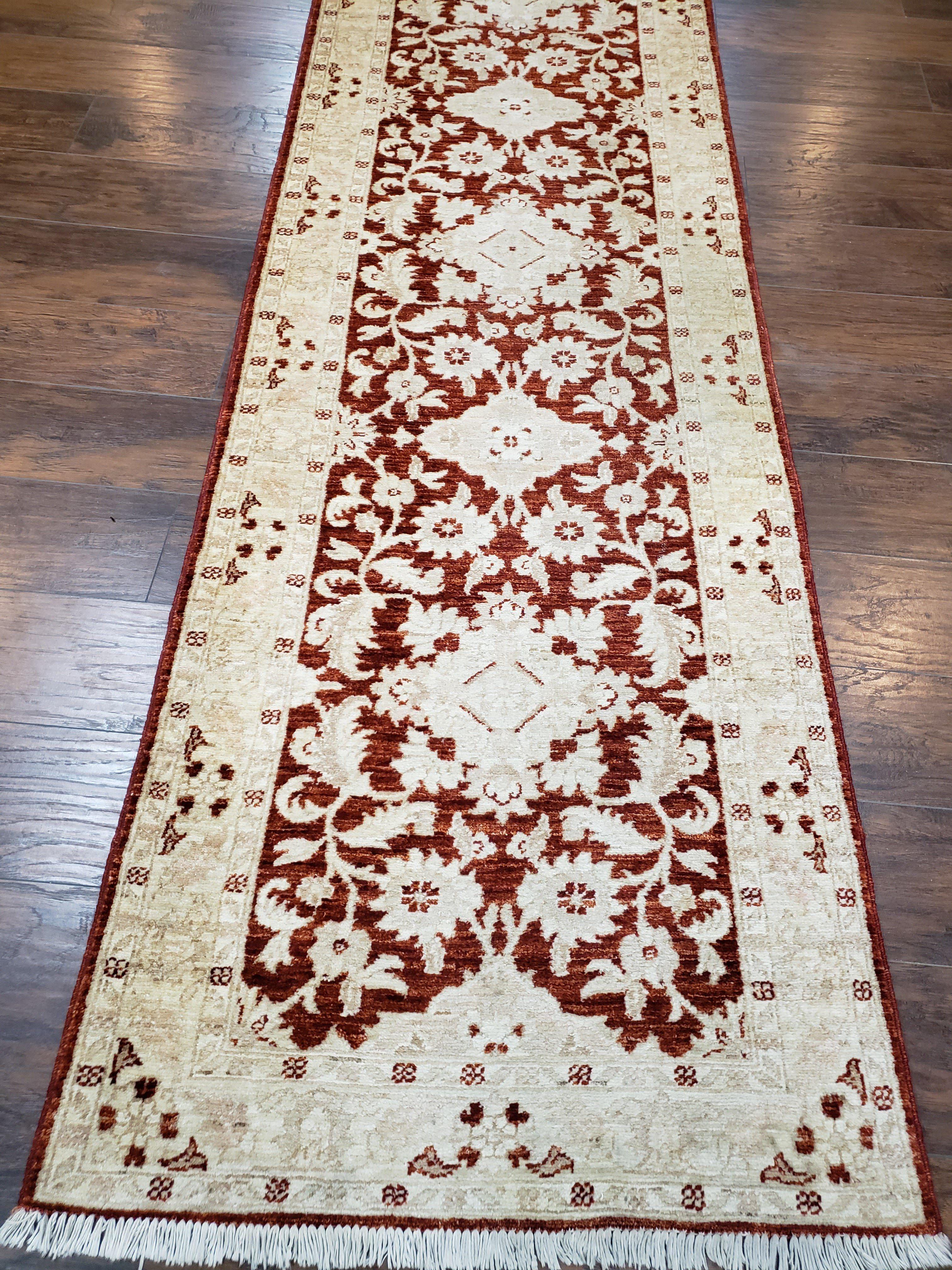 21 ft Runner Rug Long Hallway Runner, 3 x 21 Corridor Rug, Peshawar Pak Persian Chobi Agra Rug, Maroon and Beige Large Flowers Wool Handmade - Jewel Rugs