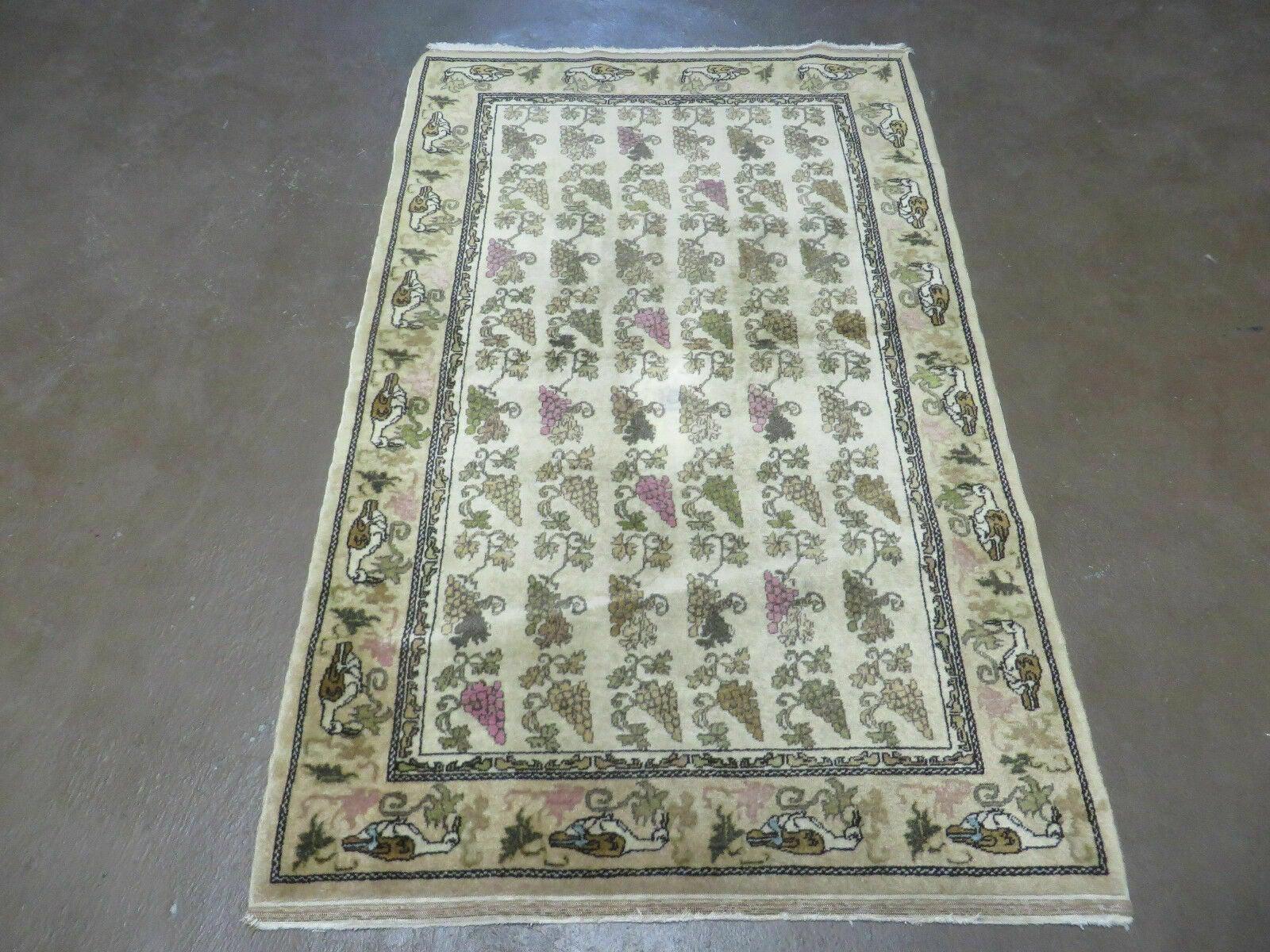 3' X 5' Vintage Handmade Fine Turkish Sivas Wool Rug Birds Grape Nice 200 KPSI - Jewel Rugs