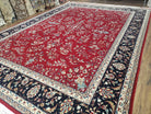 Traditional Persian Design Oriental Rug 9x12, Wool, Pak-Persian, Red & Dark Blue, Allover Pattern, Vintage, Hand-Knotted, 9 x 12 Carpet - Jewel Rugs