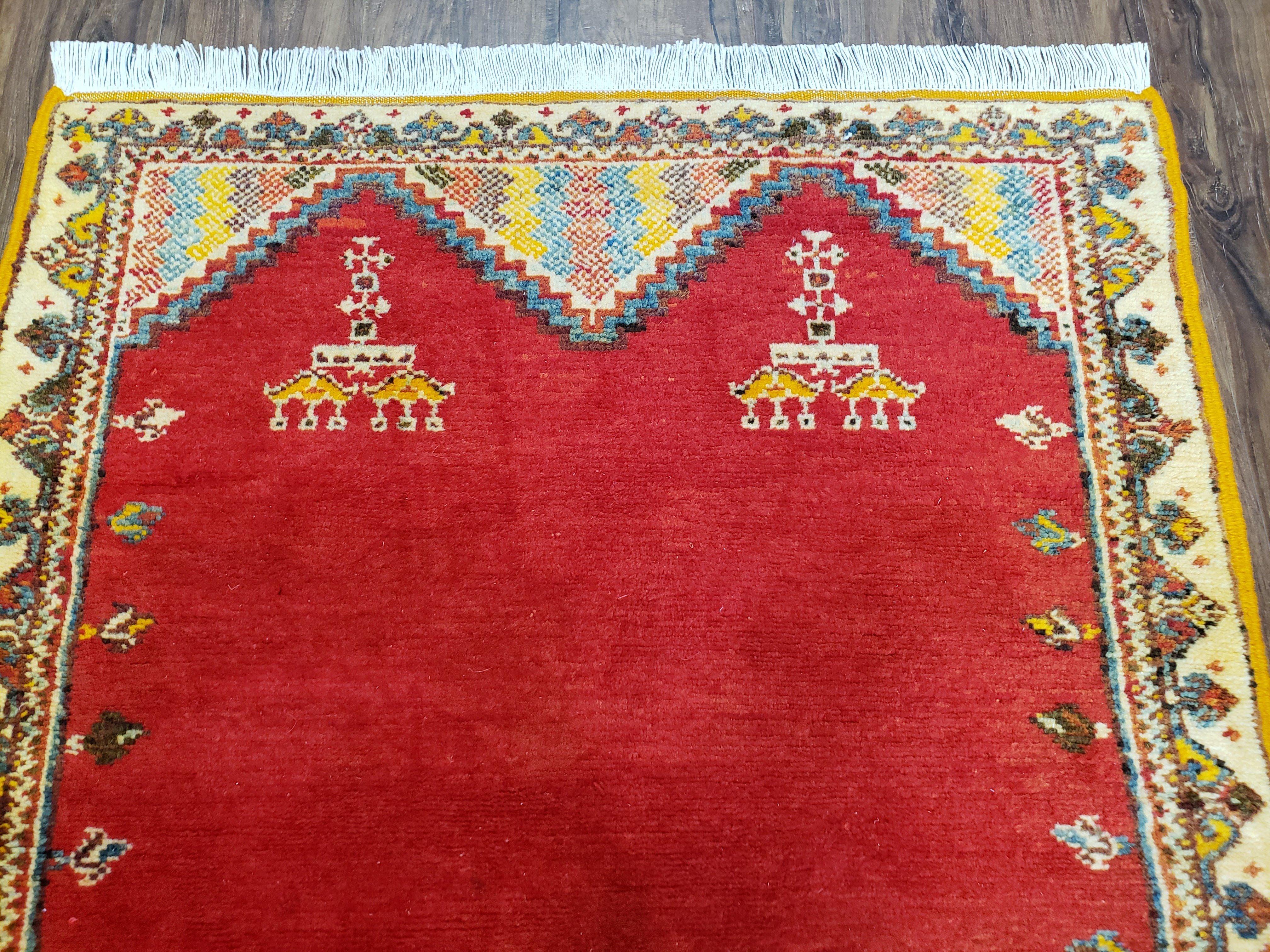 Vintage Moroccan Area Rug, Bright Red Hand-Knotted Wool Carpet, Medallion Area Rug, 4x6 Carpet, Office Room Rug, 3'4" x 6'4" - Jewel Rugs