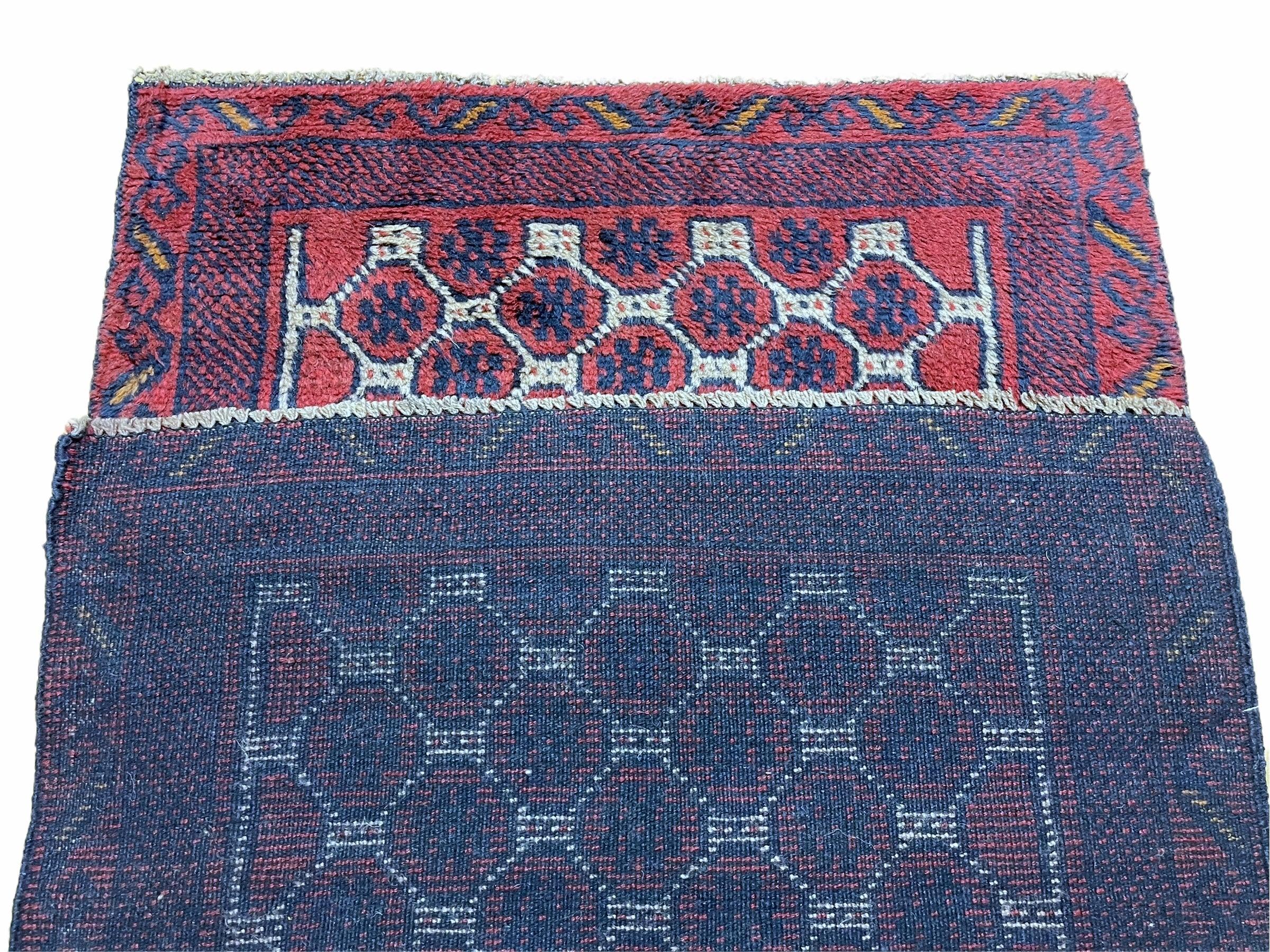 2' 7" X 4' 6" Vintage Handmade Tribal Wool Rug Balouchi Rug Afghan Rug Red Blue - Jewel Rugs