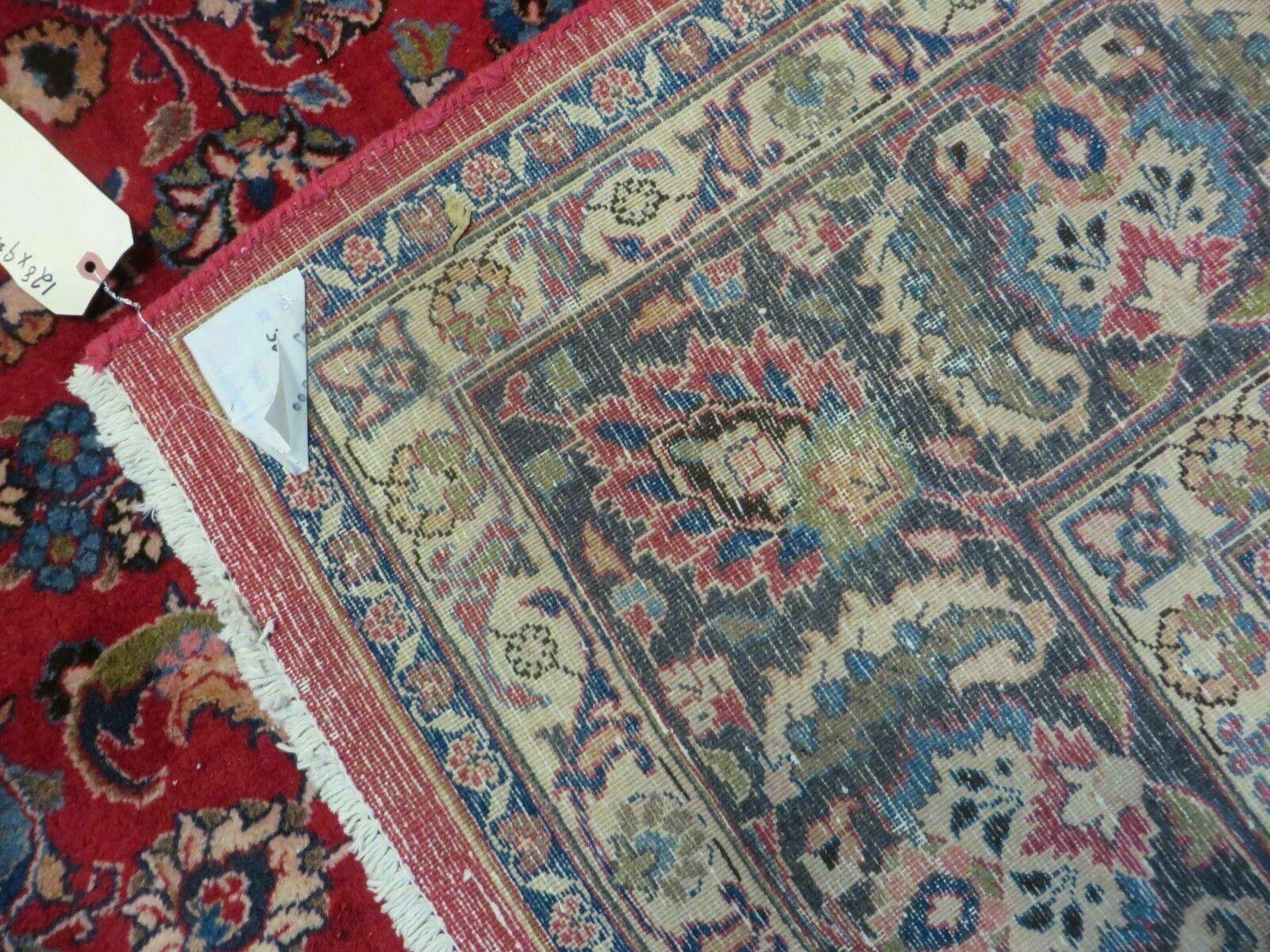 Signed Persian Mashad Rug 10x13 Oriental Carpet, Semi Antique Rug 10 x 13 Vintage Rug, Hand Knotted, Traditional, Red Blue Cream, Medallion Allover - Jewel Rugs