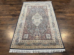 Pakistani Rug with Persian Design 4.8 x 7.5, Pak Persian Oriental Carpet, Small Flowers, Black Red Multicolor, Vintage Wool Rug, Kirman Rug - Jewel Rugs