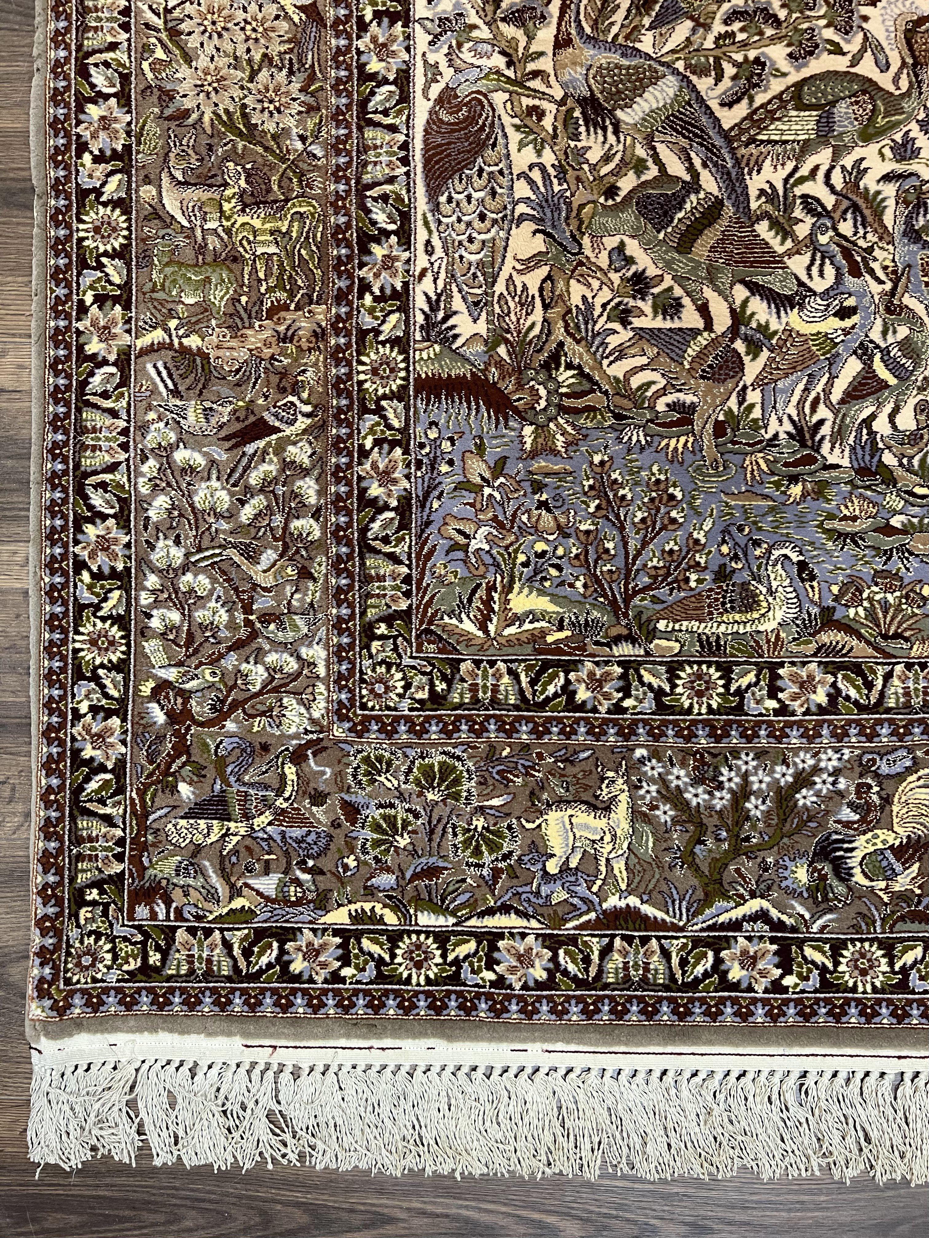 Persian Isfahan Rug 5x8 - Tree of Life, Animal Pictorials, Kork Wool & Silk - Jewel Rugs