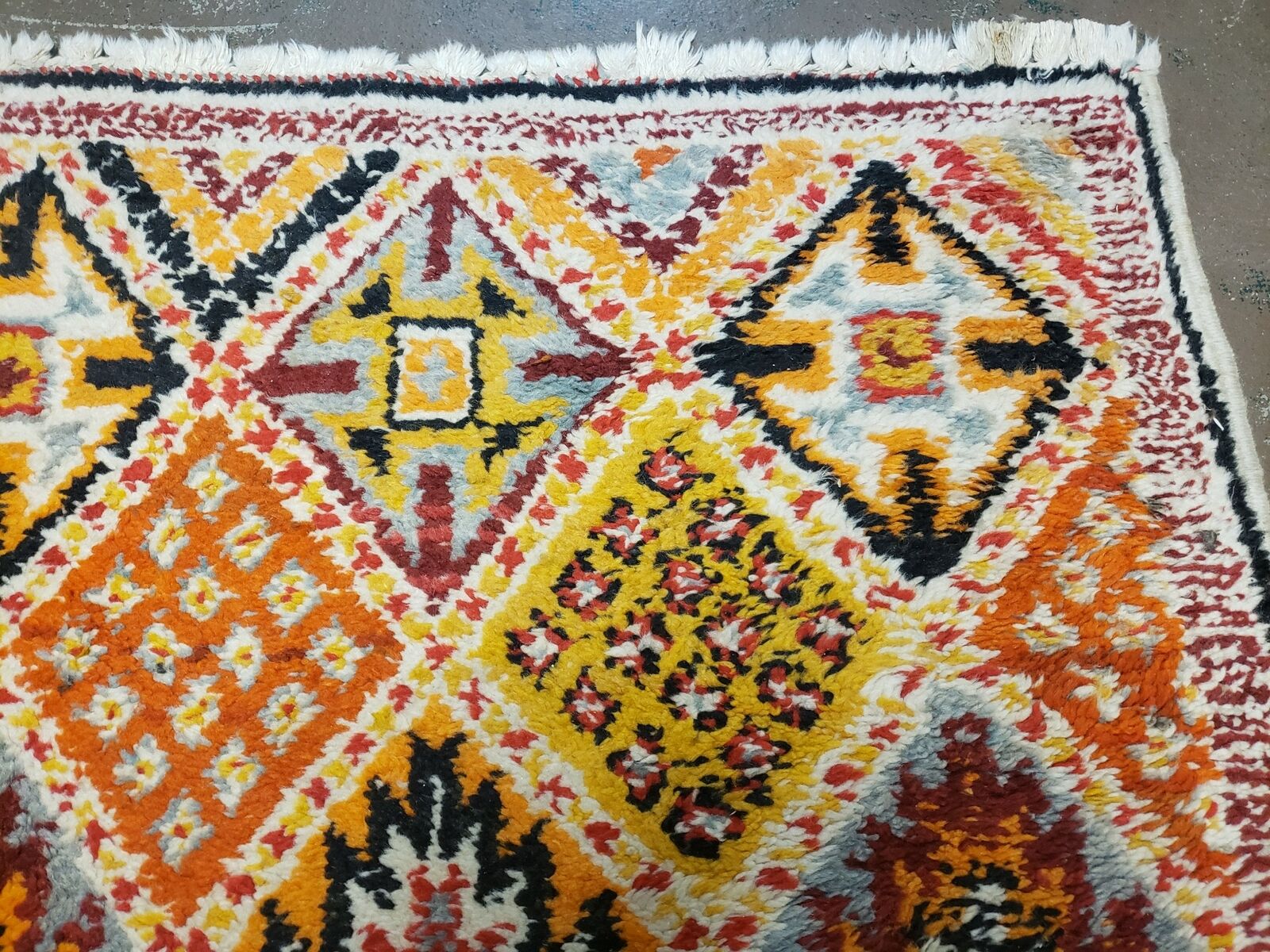 Moroccan Rug 3x5 Vintage Handmade Tribal Rug, Colorful Rug, Orange Yellow Red, Boujad Rug, Boho Beni Ourain Checkered Panel Wool Rug, Berber - Jewel Rugs