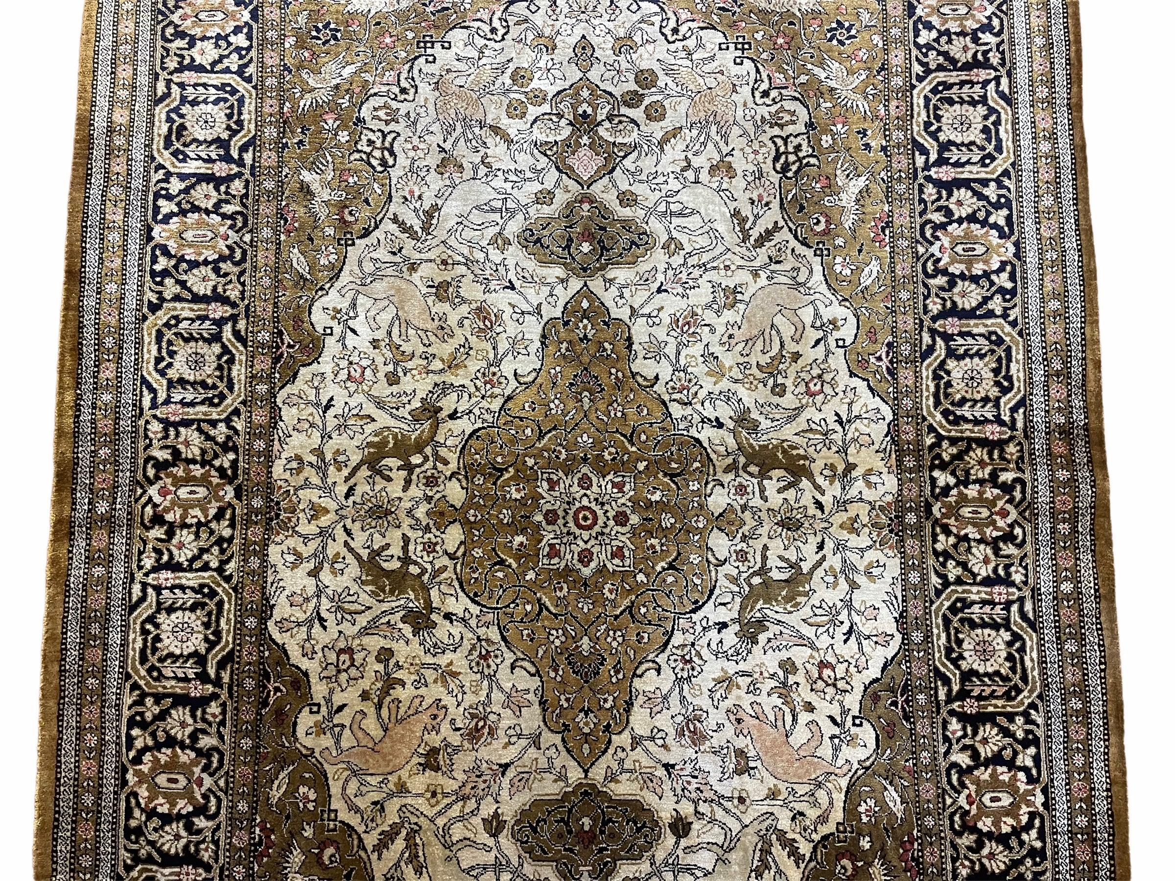 3' X 5' Vintage Fine Handmade Turkish Oriental Silk Rug 400 KPSI Birds Wow - Jewel Rugs