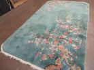 4' X 7' Antique Handmade Art Deco Chinese Peking Wool Rug Flowers Teal Nice - Jewel Rugs