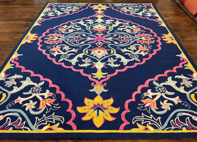 Safavieh Rug 8x10 Belagio Collection, Navy Blue Pink Yellow, Power-Loomed Wool Carpet, Floral Area Rug, Modern Rug, Room Sized 8 x 10 ft Rug - Jewel Rugs