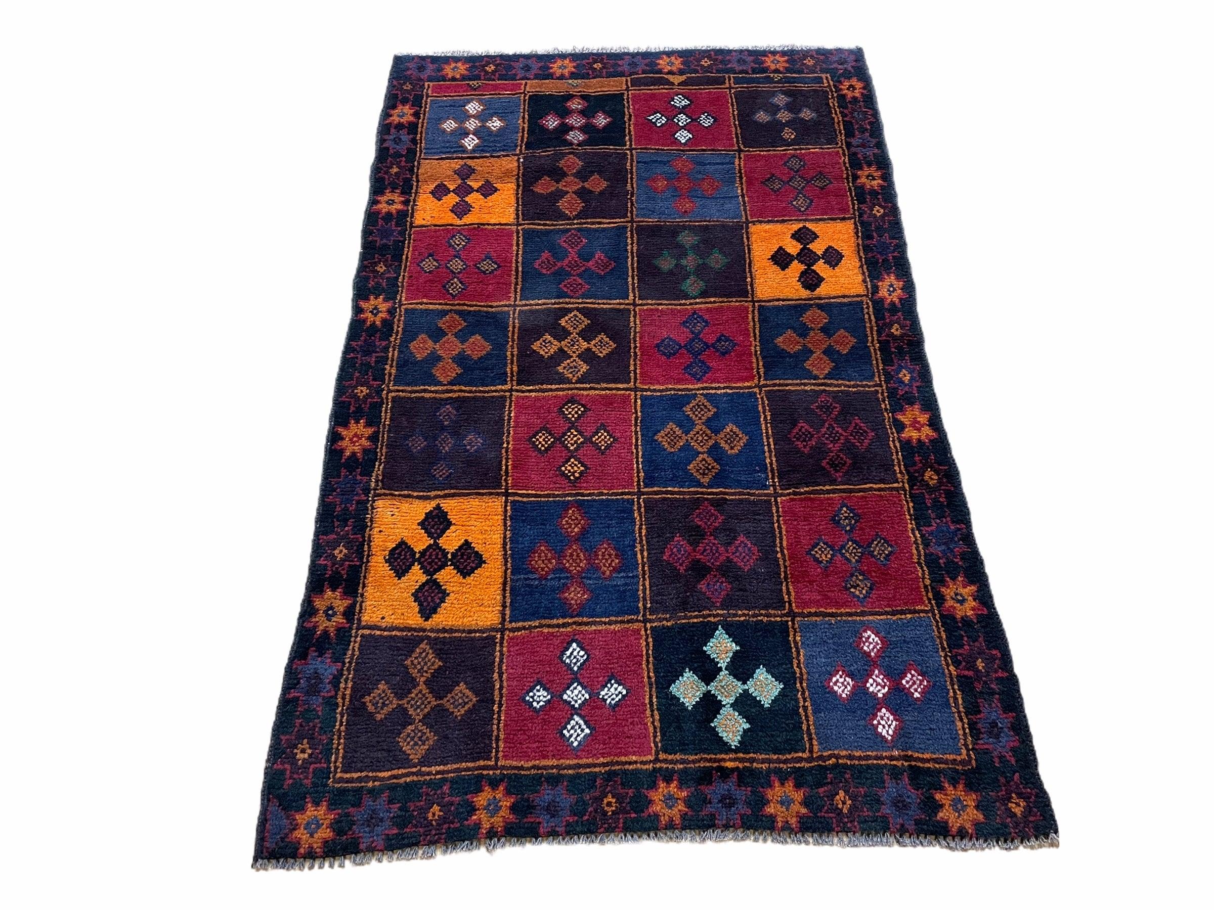 2' 9" X 4' 3" Vintage Handmade Tribal Wool Rug Balouchi Afghan Rug Blue Red 3x5 - Jewel Rugs