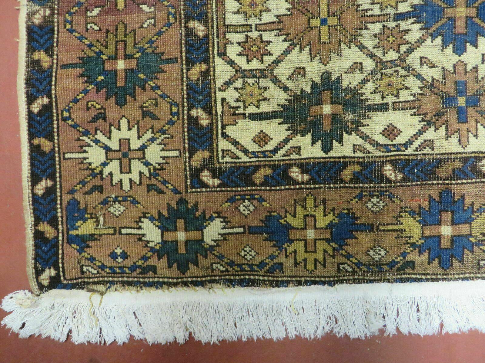 4' X 5' Antique Handmade Caucasian Kazak Shirvan Wool Rug Snow Flakes - Jewel Rugs