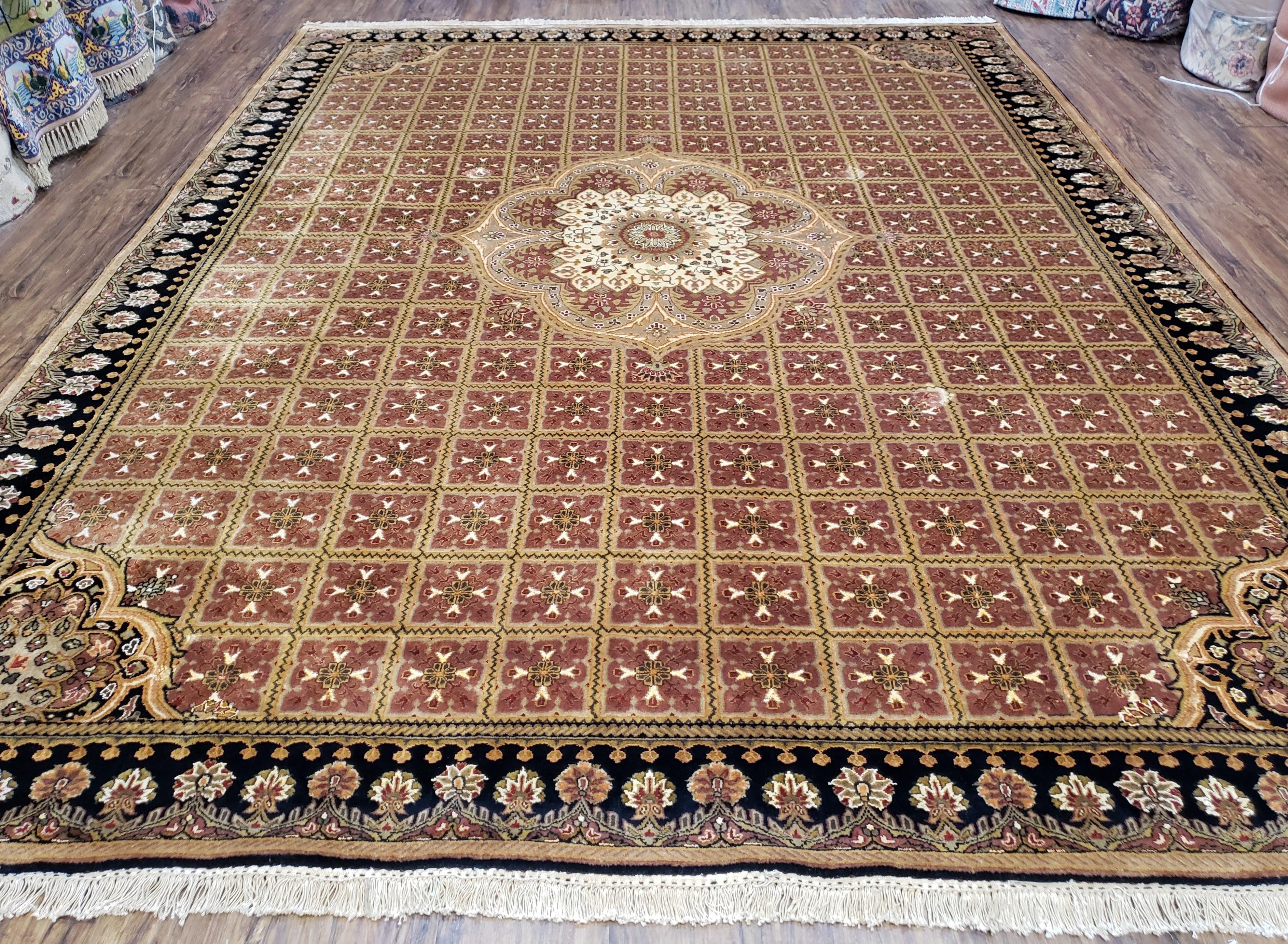 Indo Persian Rug, 8x10 Rug, Panel Design Rug, Handmade Rug, Wool Area Rug 8 x10, Vintage Rug, Medallion Rug, Indian Rug, Rose Red Black Gold - Jewel Rugs